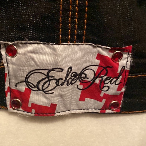 Echo red denim jacket size small dark denim wash with red stone accents - Picture 3 of 4